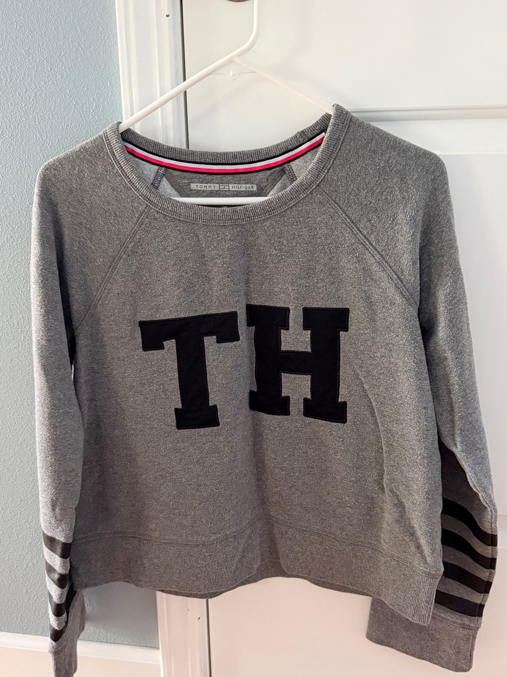 Tommy Hilfiger Gray Crewneck Sweater with Black TH Applique